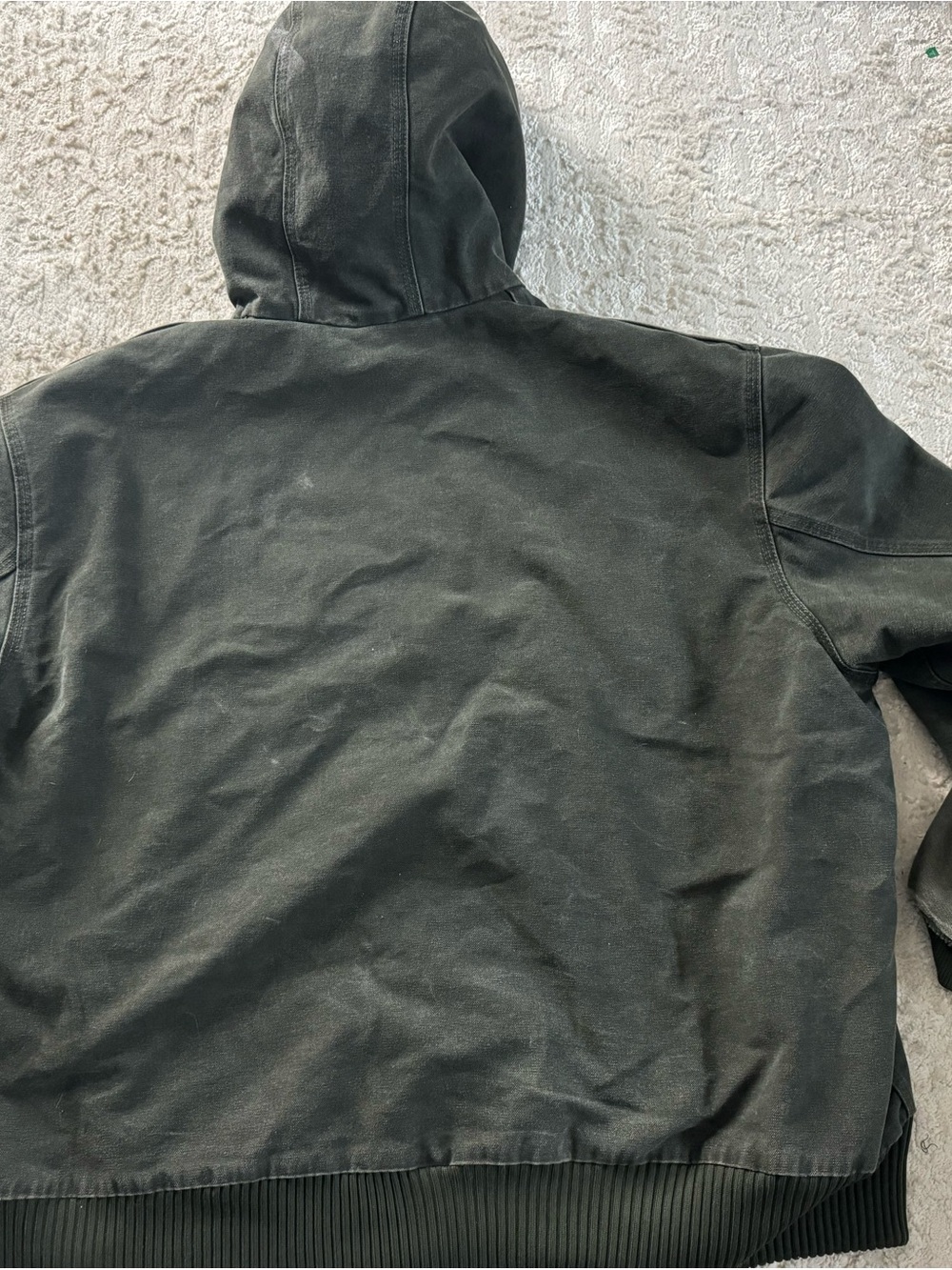 Carhartt Men's Hooded Work Jacket in Dark Green with Brown Patch - Picture 2 of 5